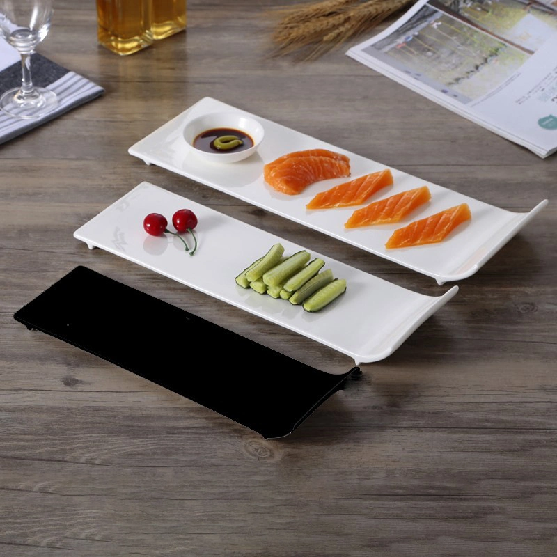 14-Inch Japanese-Style Rolling Sushi Plate, Rectangular Shaped Rectangular Plate, Ceramic Household Tableware, Pure White Black Western Food Plate