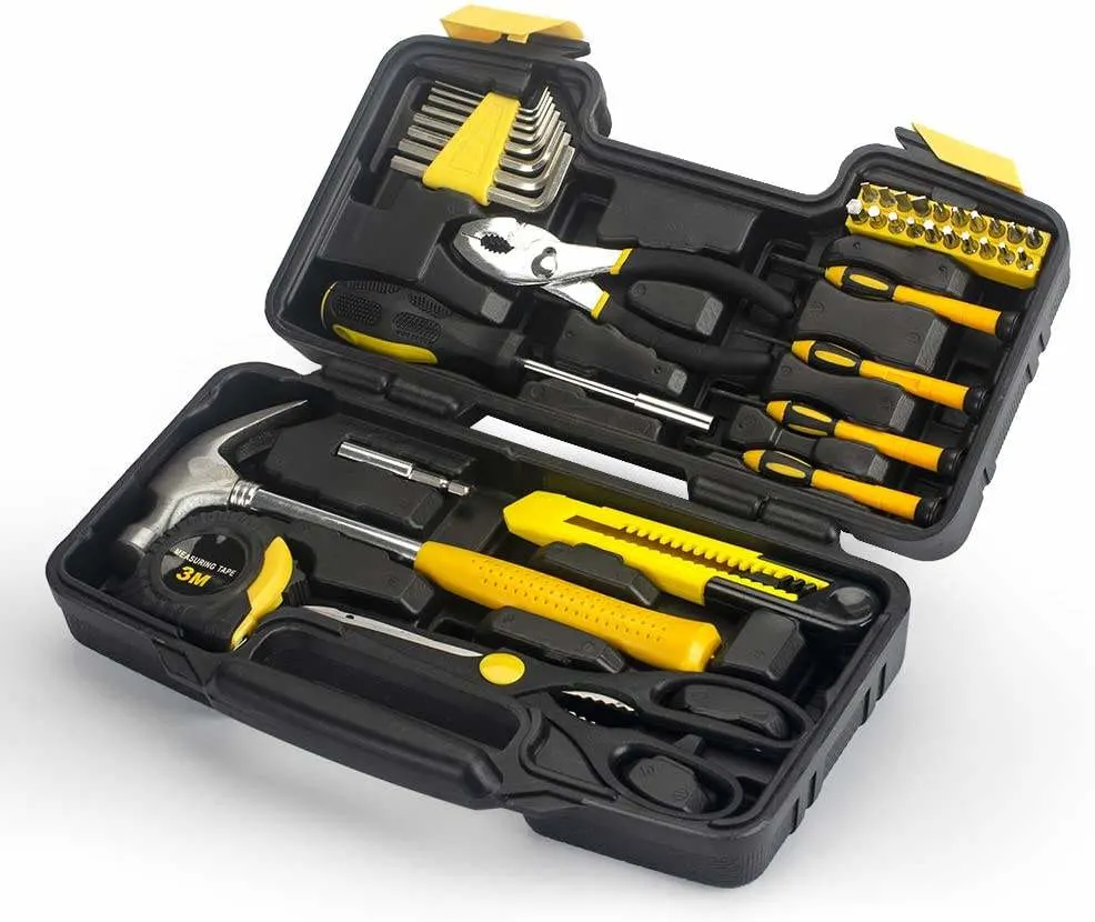 DOZ Atacado baixo preço Yellow Tool Set Repair Use hand Caixa do kit de ferramentas