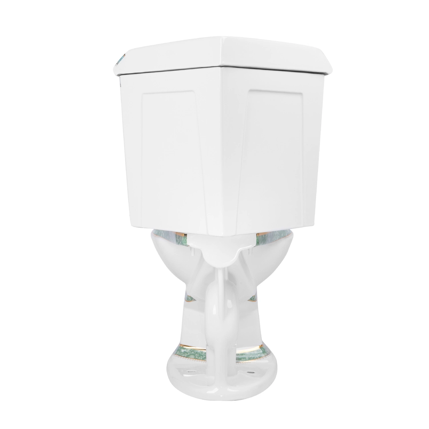 Luxurious Green and Gold Finish Elongated 17.7 Inches Seat Height Dual-Flush Cupc Water-Saving Two Piece Ceramic Corner Toilet with Toilet Seat Sanitary Fixture