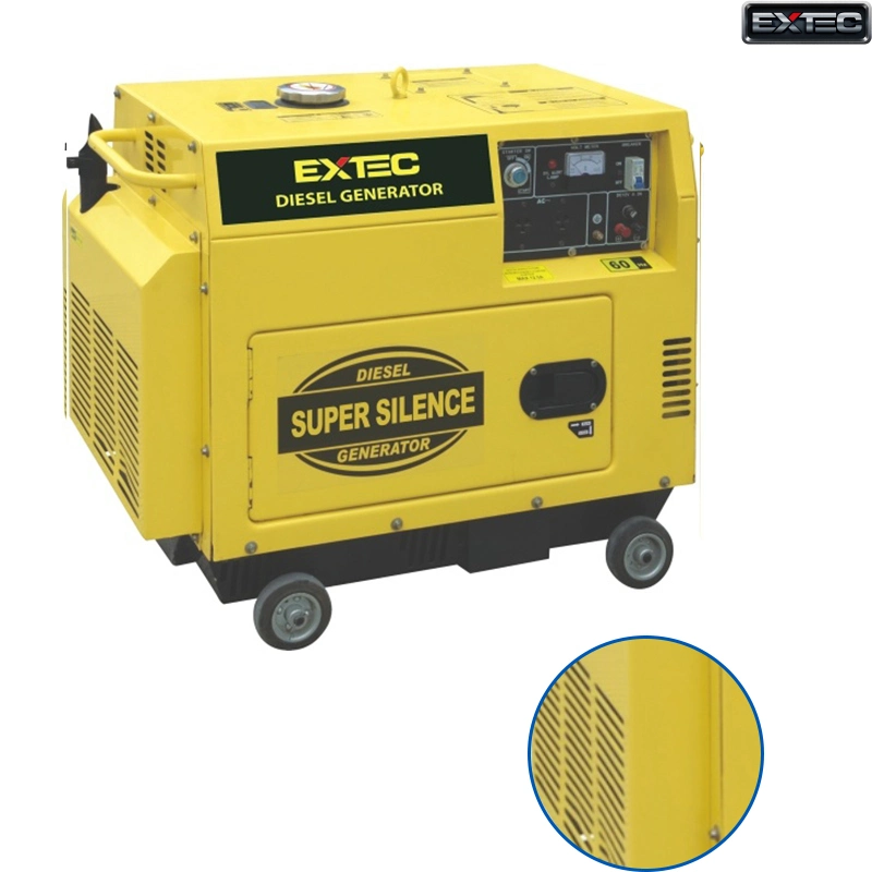 Extec Exd6500 50Hz 220V Generador Diesel refrigerado por aire Amarillo silencioso Generador eléctrico