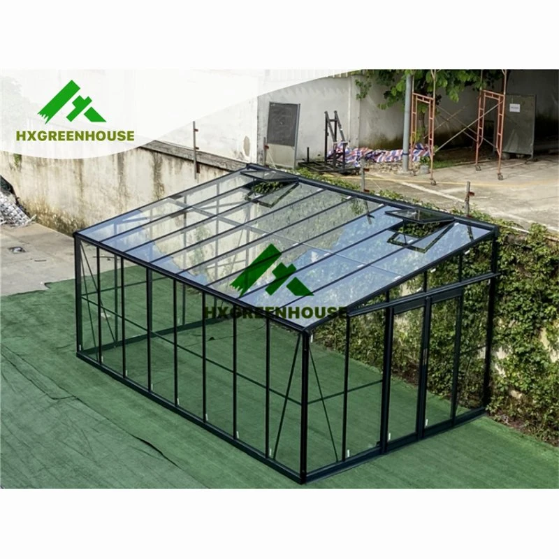 Moderne Garten Glas Platten Lean to vorgefertigte Hersteller Walk-in Home Chinesisches Gewächshaus