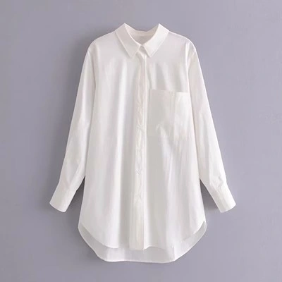 New Button Coverup Shirt Neckline Pocket Decoration Basic Loose Casual Women's Shirt