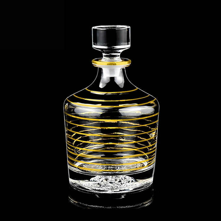 Wholesale Round Whiskey Decanter Luxury Empty Gold Rim Wine Glass Bottle Tequila Liquor Glass Bottle for Whiskey