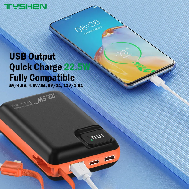 Compact Size Power Bank 20000mAh with Output Cable