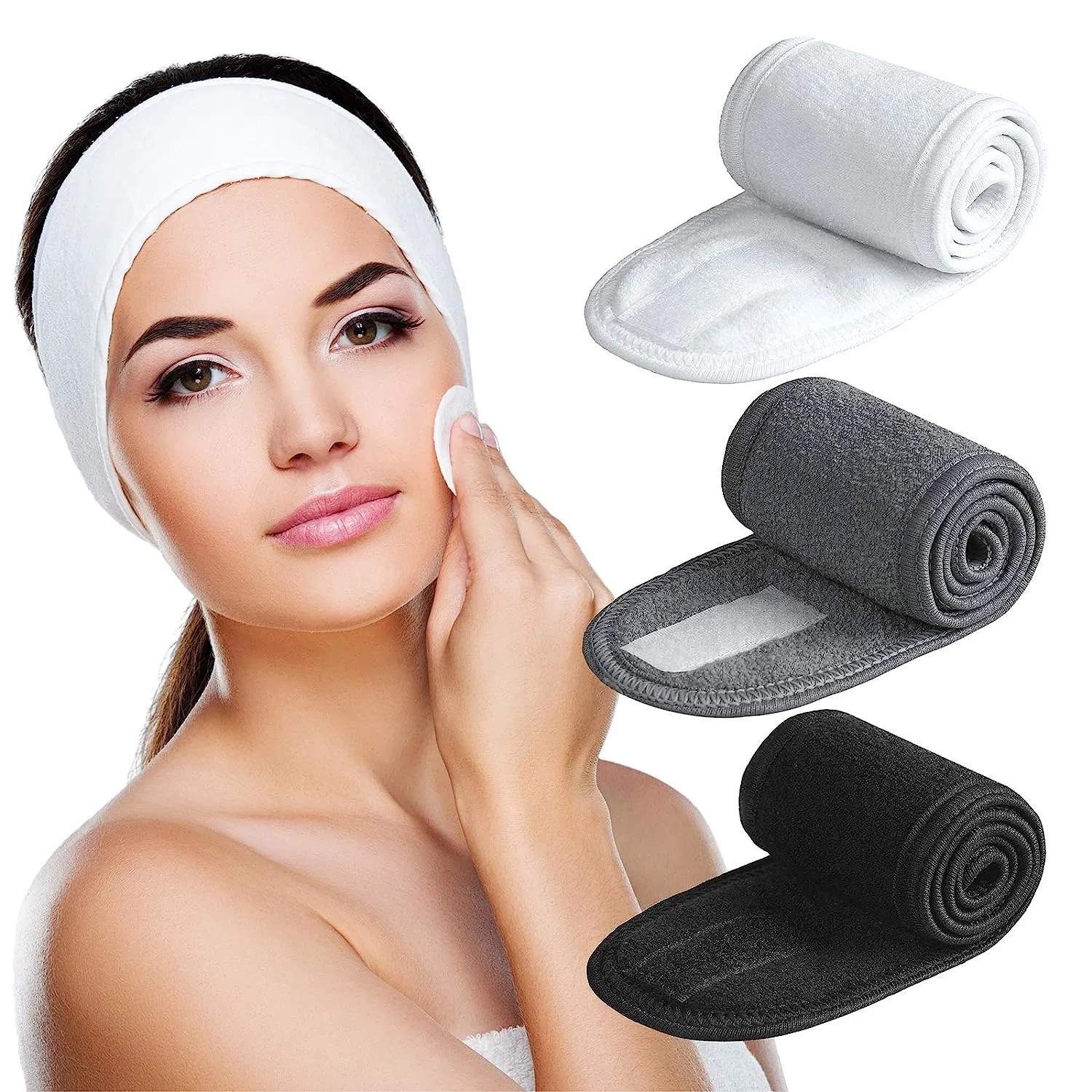 Commerce de gros microfibre sous étiquette privée forment des bandes de tête avec le logo de la bande de tête pour laver le visage Maquillage bandeau rose SPA