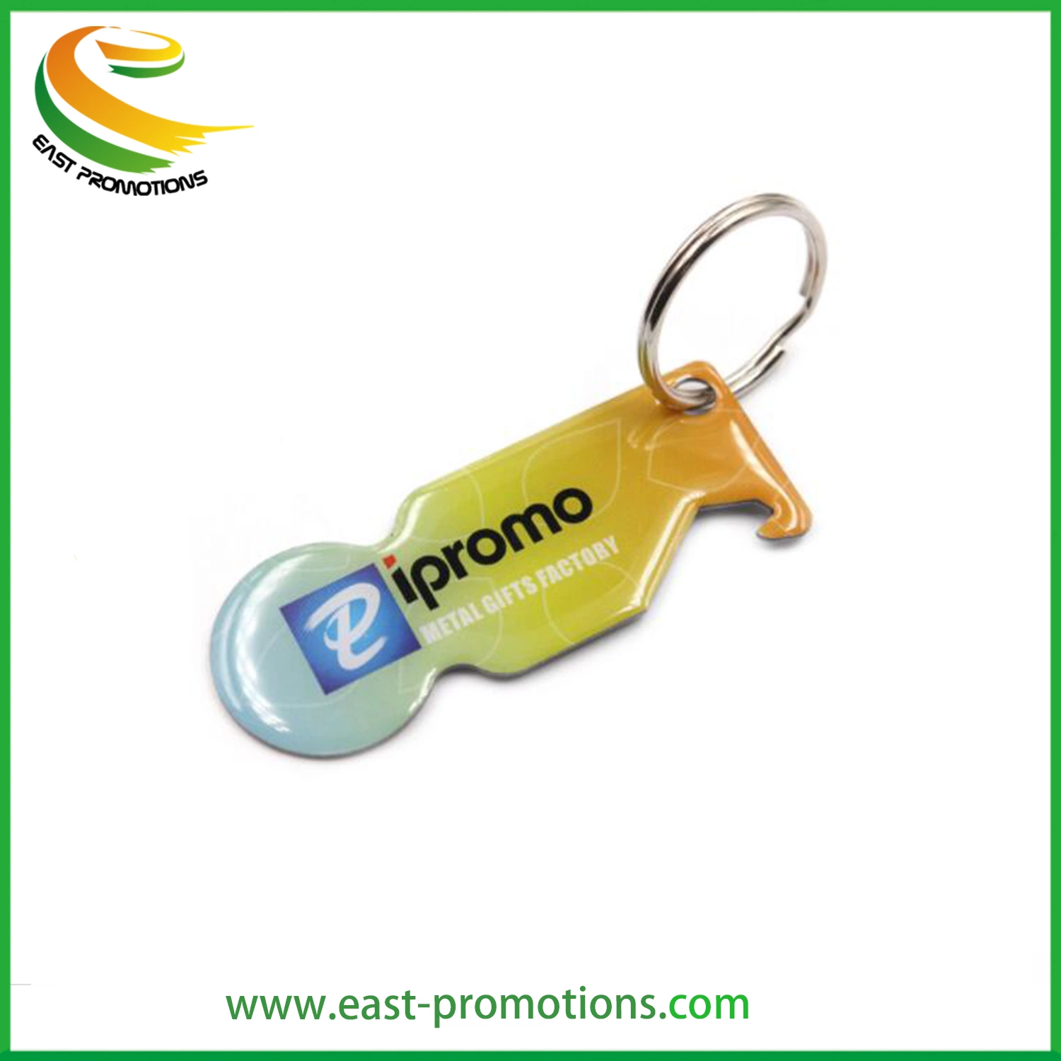 Customized Supermarket Trolley Coin Metal Keychain, Bottle Opener Keyring with Logo Epoxy