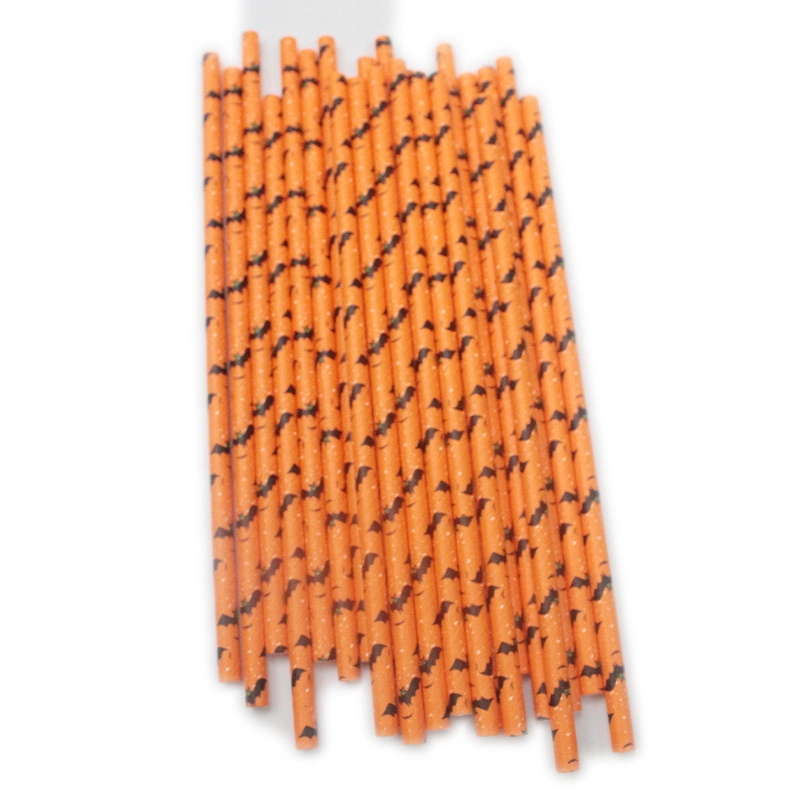 Bat Striped Paper Drinking Straws for Halloween Party Decoration