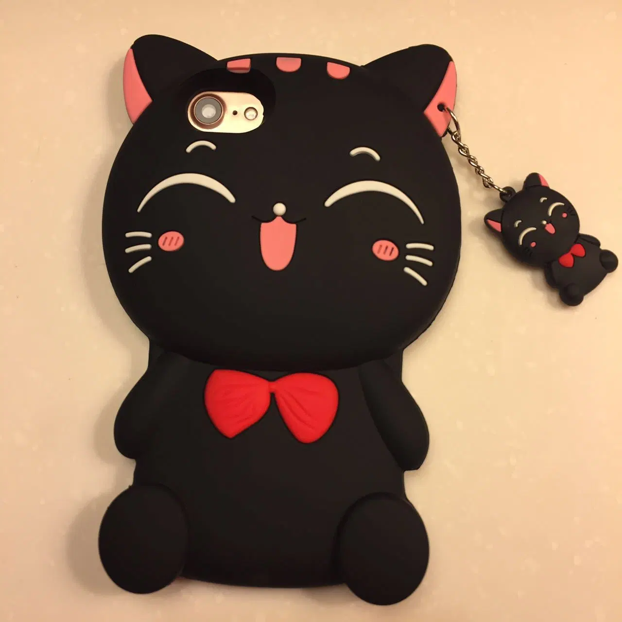 3D لطيف سيليكون سعيد الوجه Lucky Cat Mobile Phone حقيبة لجهاز iPhone