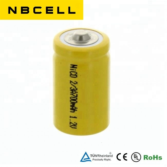 Button Top Ni-CD Rechargeable Battery 1.2V 700mAh 2/3A NiCd Battery