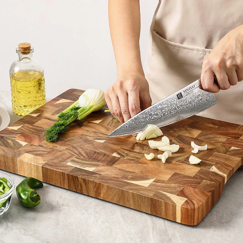 La madera de acacia de grano final cocina para picar alimentos de la junta de corte de madera