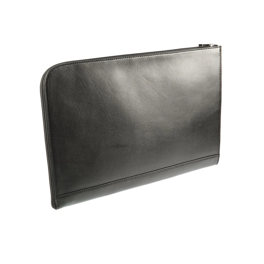 A4 Black Zipper File Folder Leather Document Bag