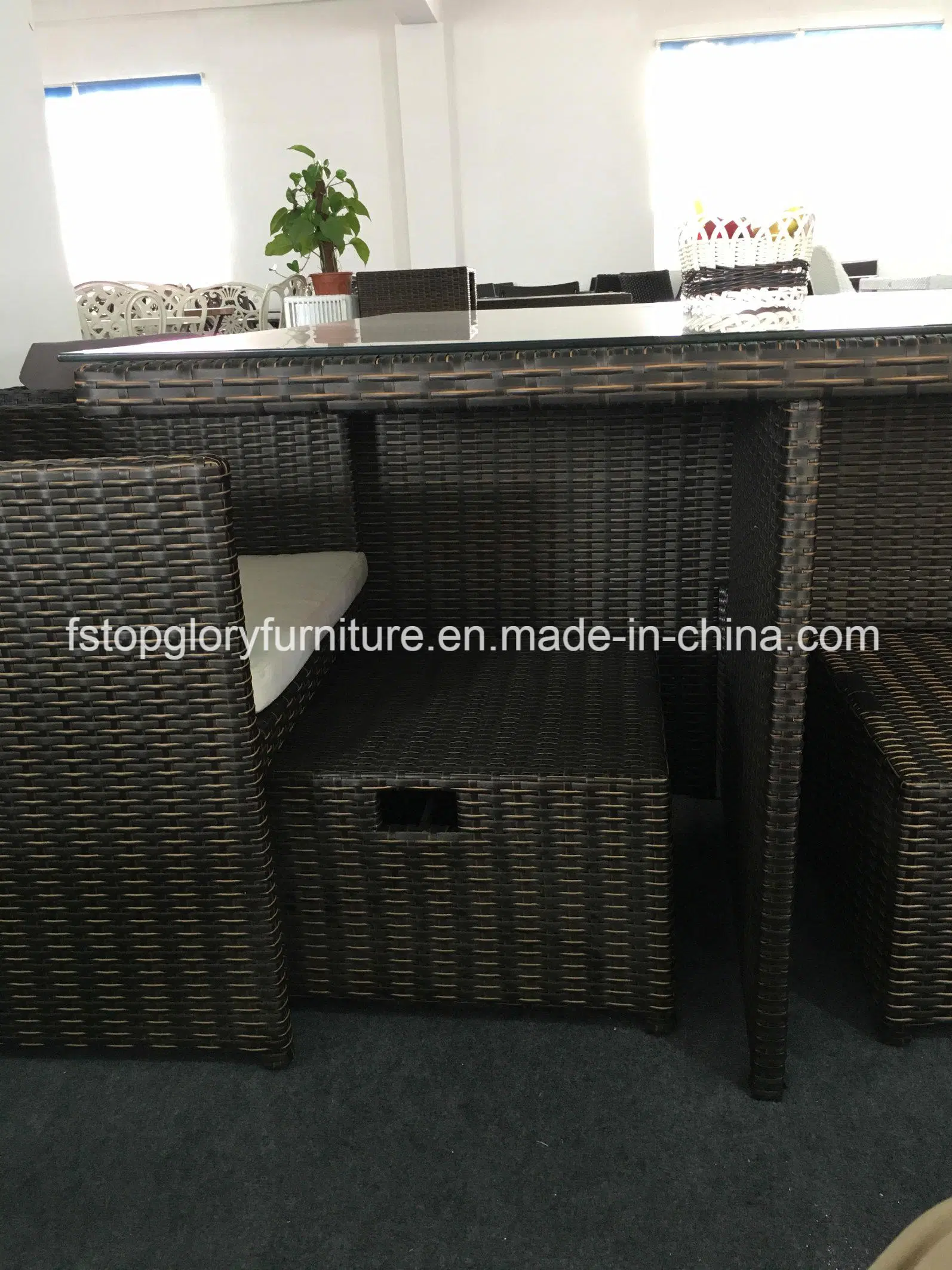 Rattan Garden Dining Table and Chair Space Saving Cube Dining Sets (TG-8061)