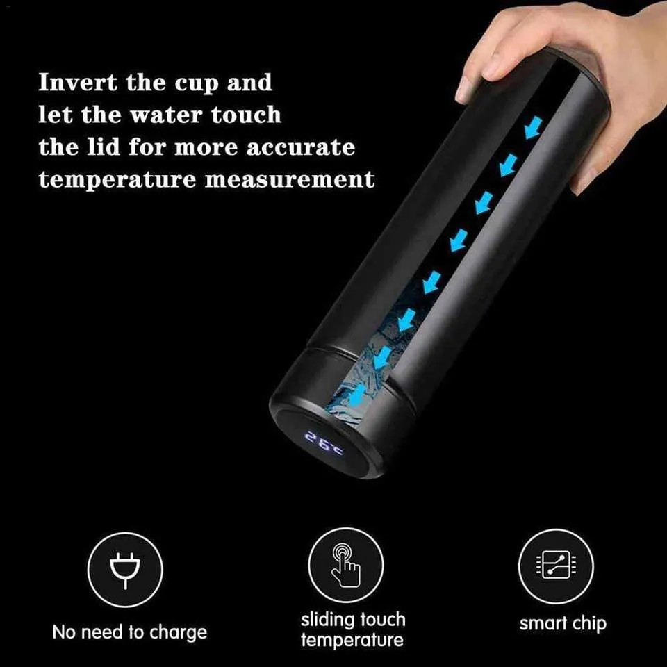 500ml Acero Inoxidable de temperatura digital LED térmica recordatorio bebé leche Café Sport Smart la botella de agua