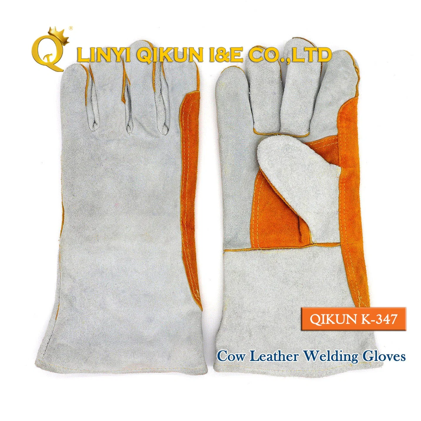 Guantes de trabajo de cuero de vaca completo K-347 para protección laboral en la industria de la soldadura