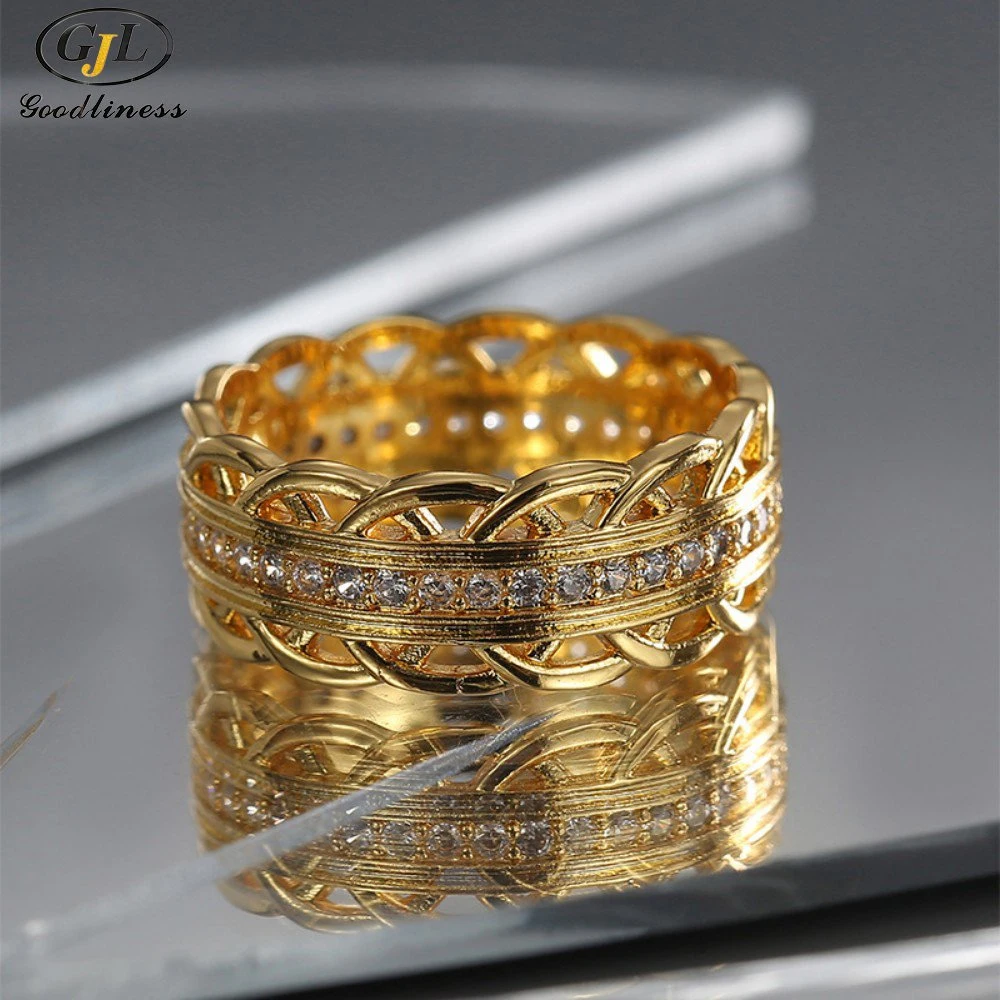 Fashion Twist Edge Micro Inset Zircon Brass Gold Plated Women's Ring