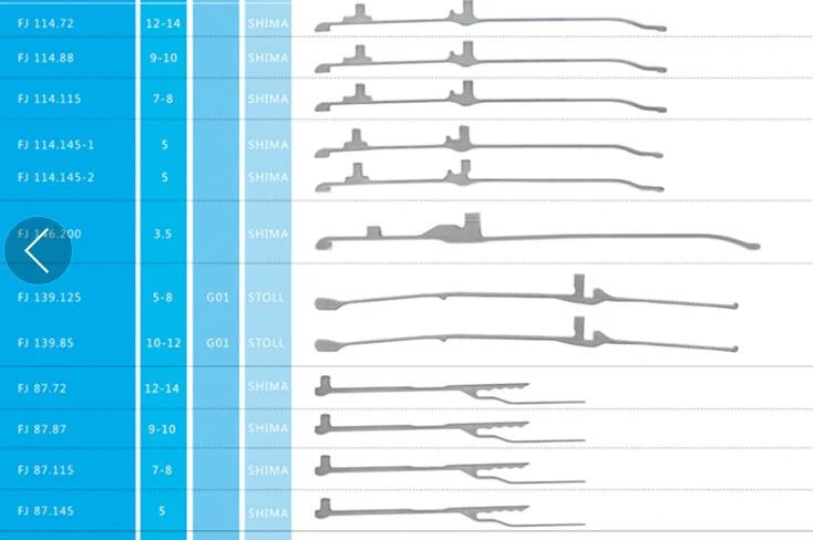 Stoll aiguilles auxiliaires sont également disponibles. Le principal est de l'aiguille Aiguille 12g Stoll principal sans ressort