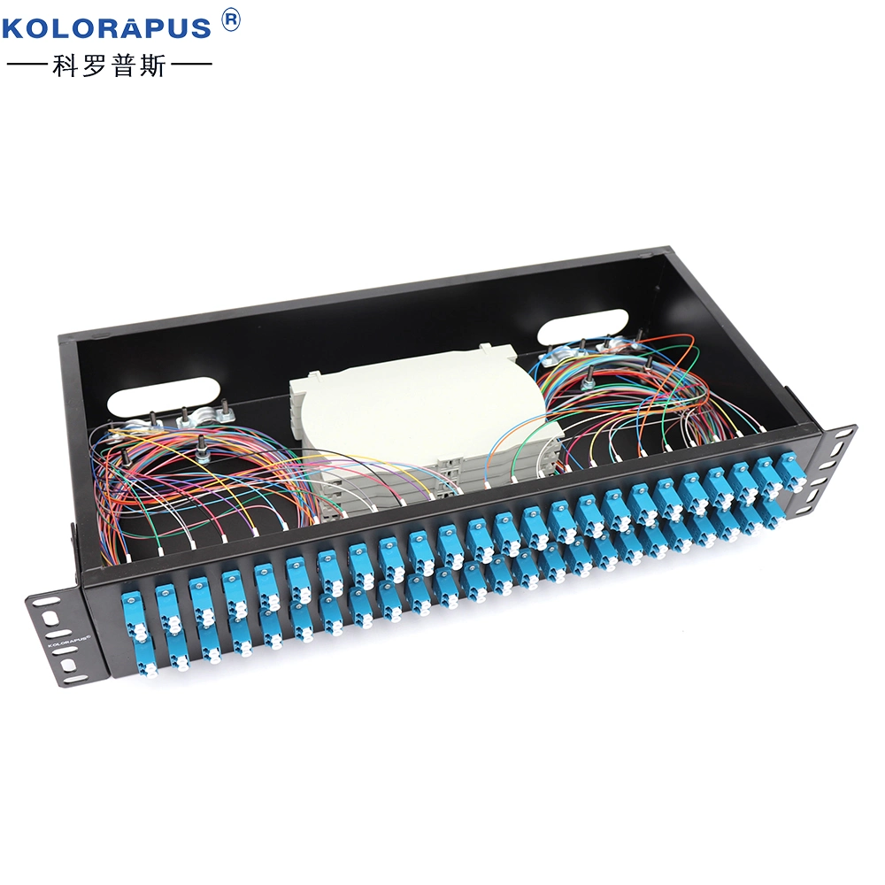 2U-48-Port-Rack-Verteilerkasten für optische Glasfaser (Klemmenkasten) Doppel-LC-Typ