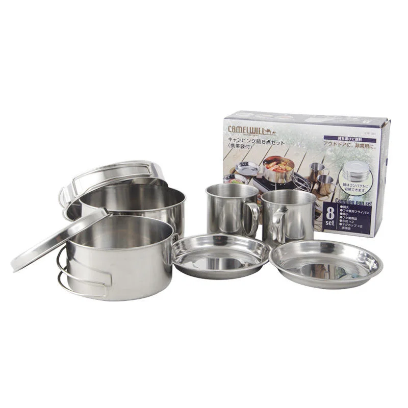 Wholesale/Supplier Hiking Accessory Cooking Pot Set Stainless Steel Outdoor Camping Cookware