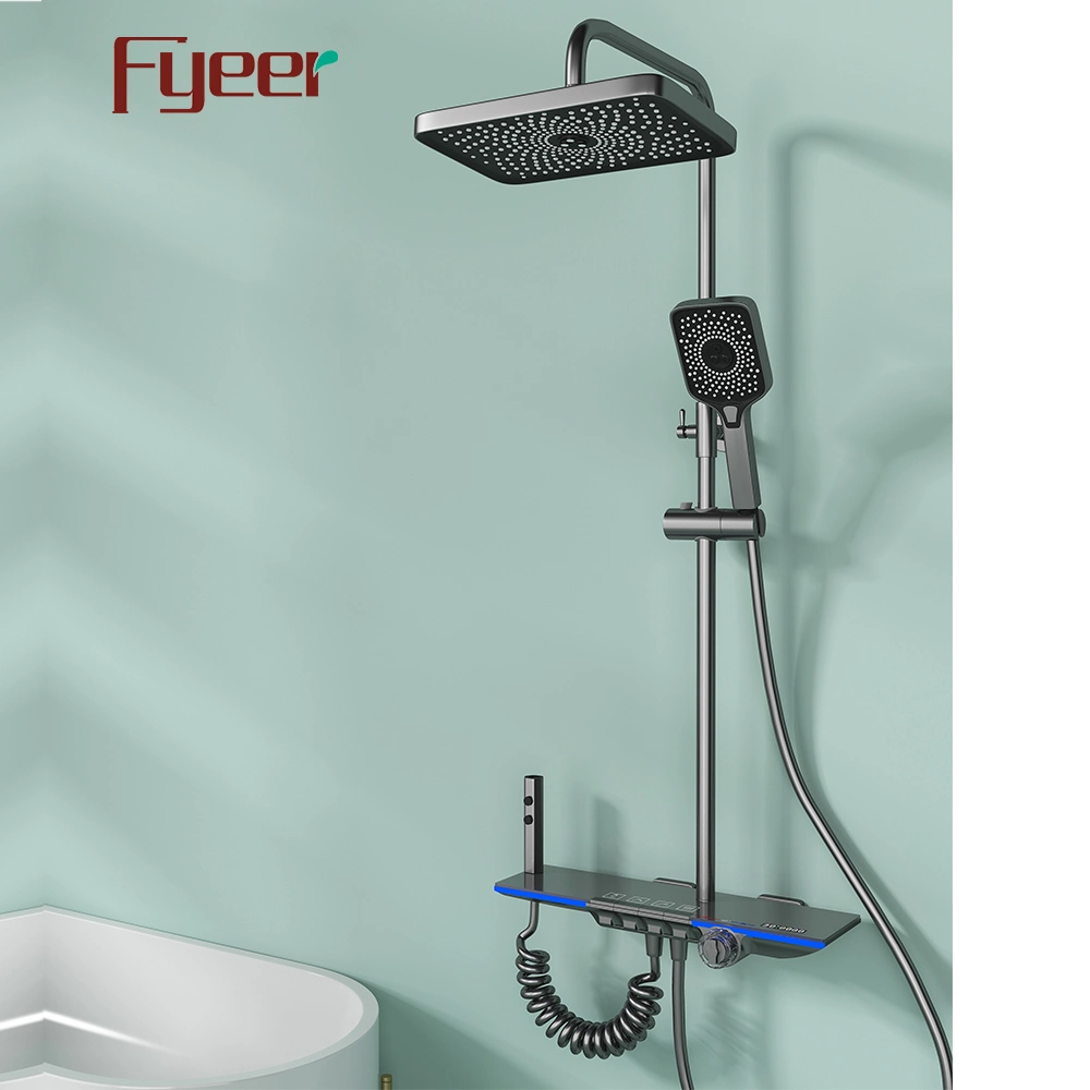 Fyeer Piano Key 4 Functions White Color Bathroom Shower Set with Digital Display