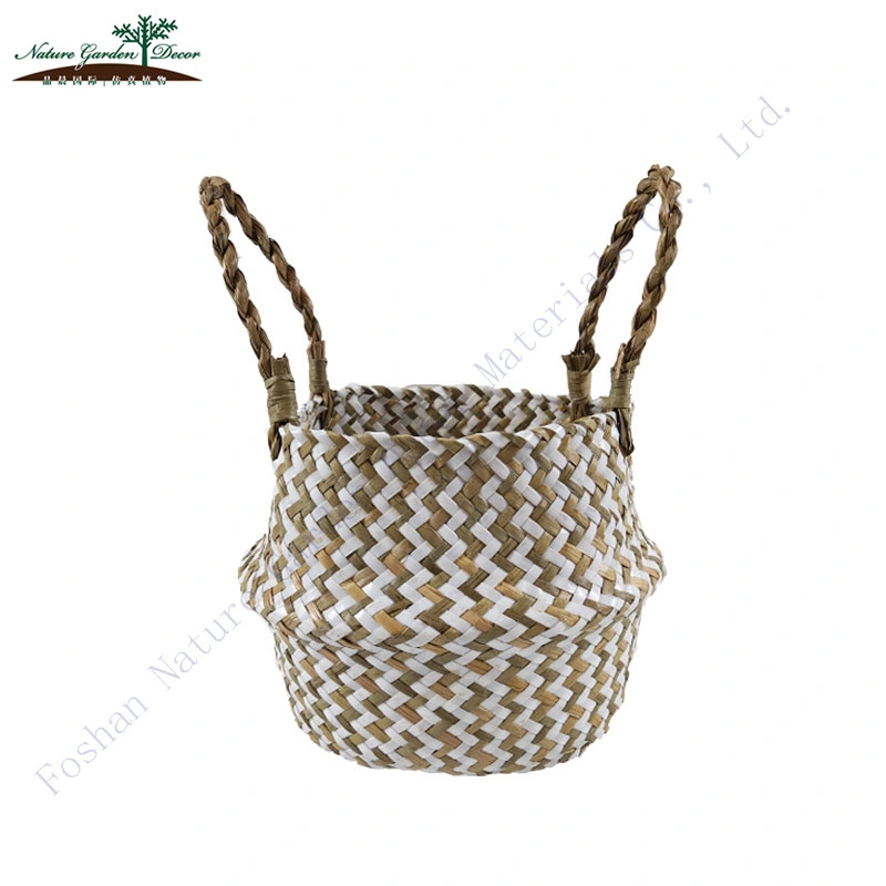 Wholesale/Supplier Pink Stoage Belly Basket with Handles Pinic Mini Seagrass Baskets