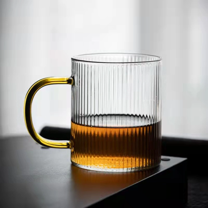 De estilo japonés, claro vidrio de borosilicato Pyrex estriada taza de té para beber