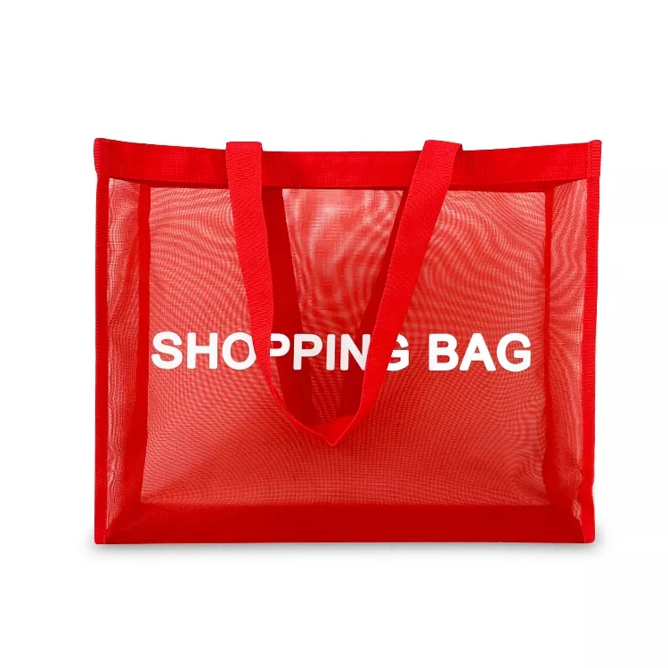 Free Sample Red Net Nylon Beach Tote Bag China Manufacturer Large Size Grocery Mesh Bag for Shopping High Quality PP Mesh Shopping Tote Bag
