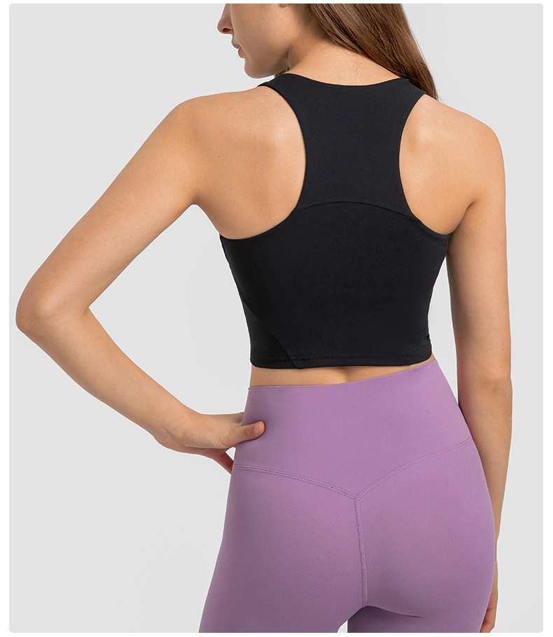 Lu-14 2022 Spring and Summer New Pull-up Round Tie Chest Pad Yoga Vest Nude Tight High-Elastic Sports Fitness Top Women