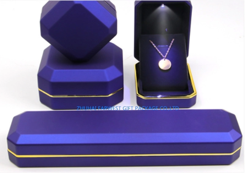 Light Blue Jewelry Gift Box Set Jewelry Box with LED Light Velvet Foam Inside Good Quality