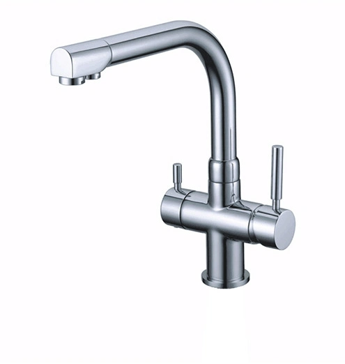 Landonbath cromada superfície água filtro 3 vias cozinha pia faucet Punho único furo frio/água quente latão moderno escovado