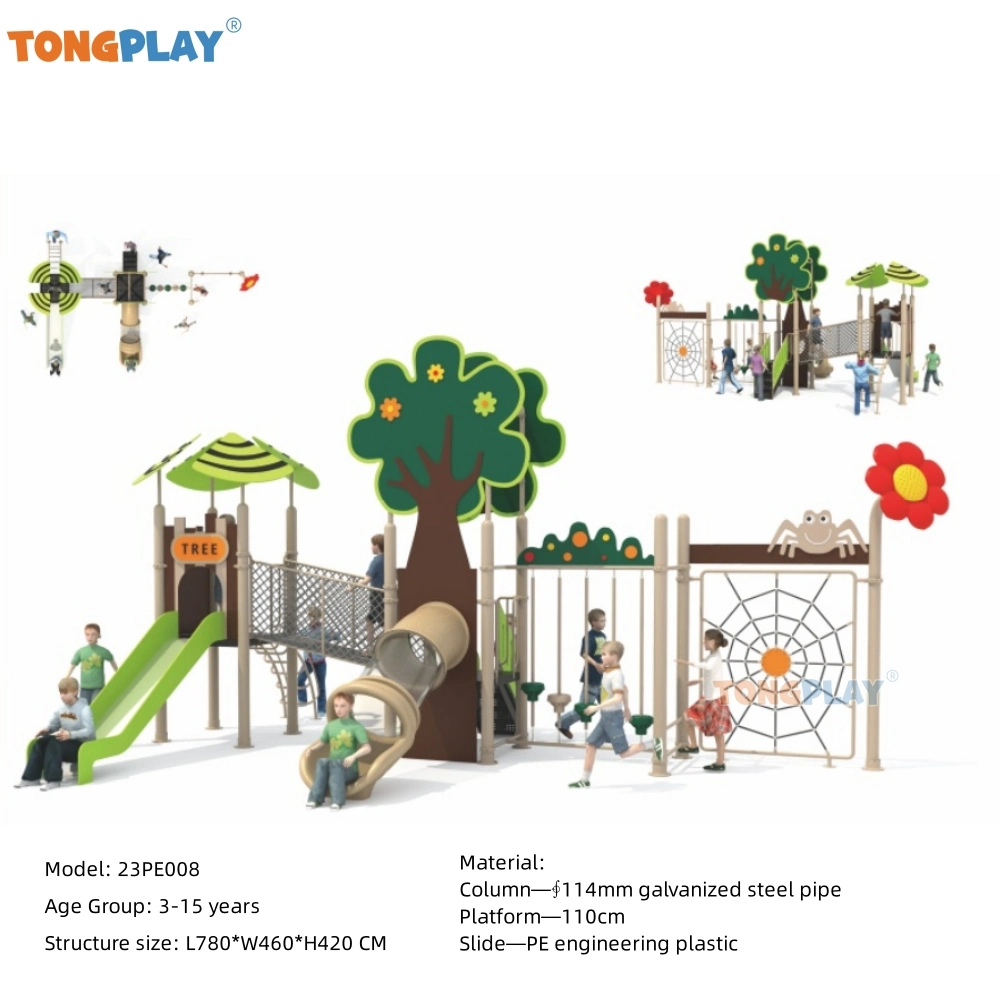 Big Tree House Commercial Customized Park Kids Stainless Steel Slide Garden Kids Plastic Slide Outdoor Playground