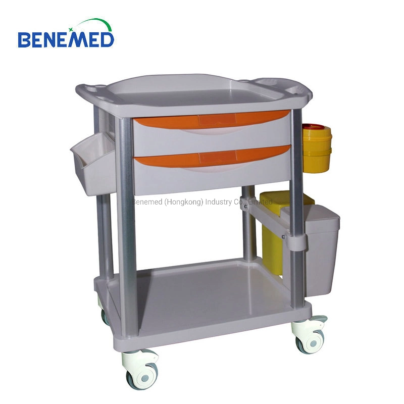 Carrinho de tratamento de carrinho de ressuscitação de emergência médica do hospital de plástico ABS com Rodas das gavetas