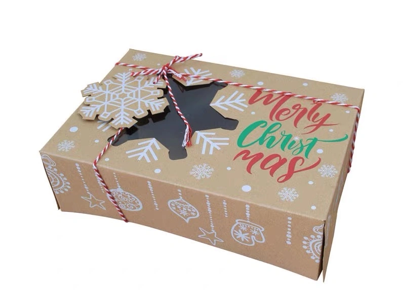 Caixa de papel personalizada Kraft de Natal com Clear Window Xmas Candy Sobremesa bolachas doces biscoitos caixas de oferta de papelão Cupcake caixas de papelão