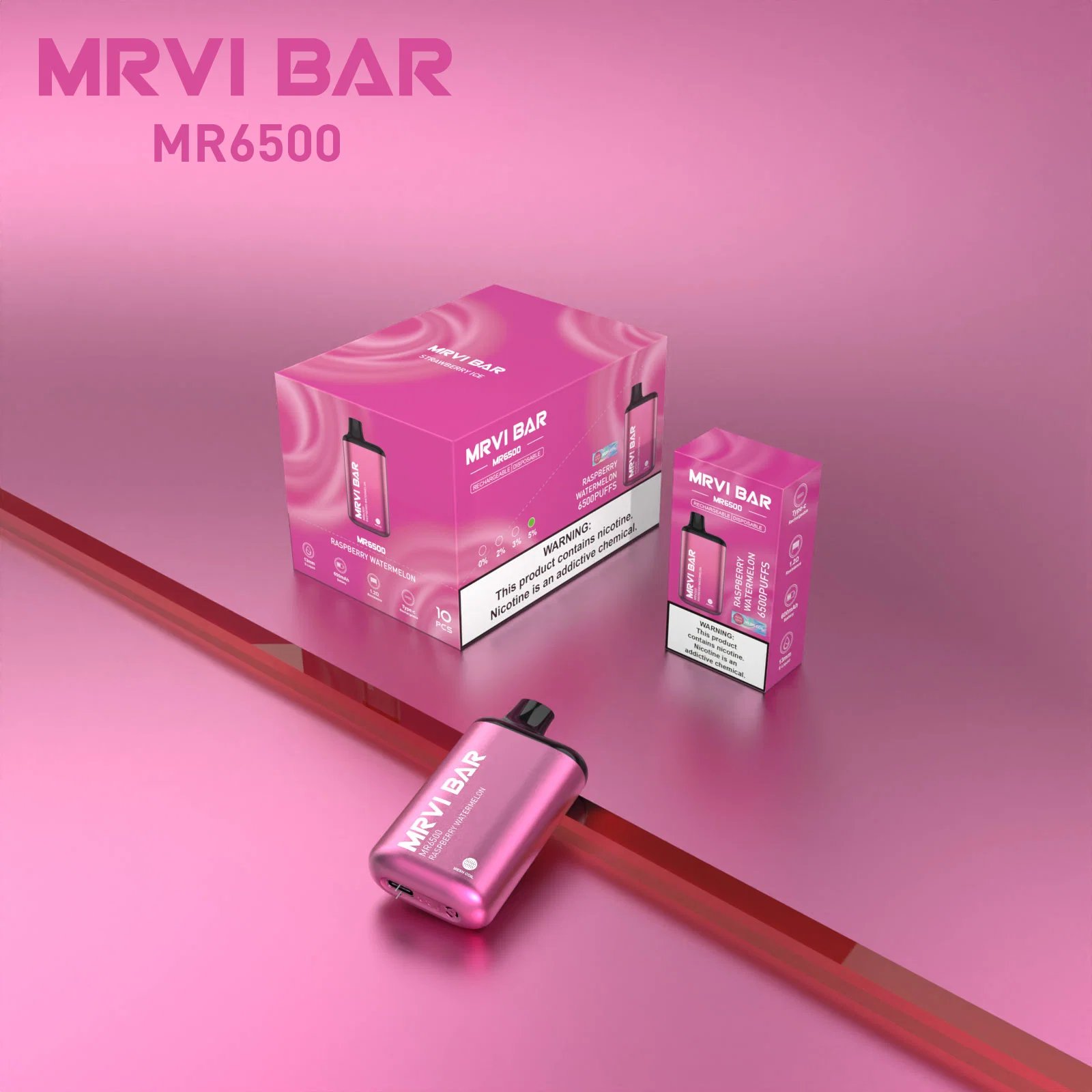 100% Original Mrvi Bar 6500 Puffs Vape 600 mAh Batería recargable Puerto de carga Type-C Vapes