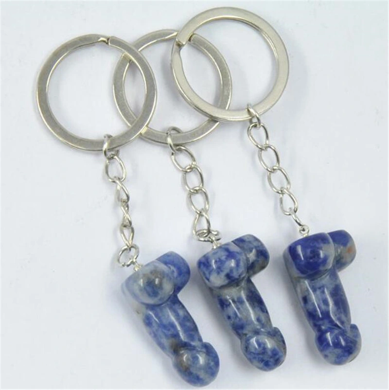 Natural Crystal Phallus Keychain Cute Dildo Gemstone Key Chain Colorful Birthstone Crystal Keyring Key Handbag Hanging