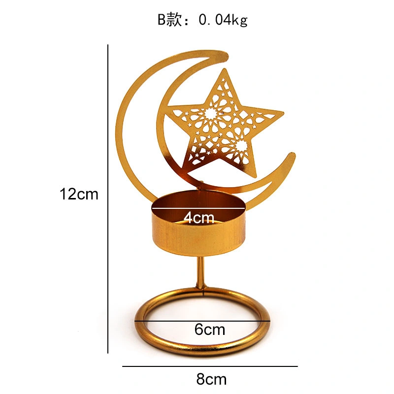 Portavelas de metal hueco con diseño de luna dorada