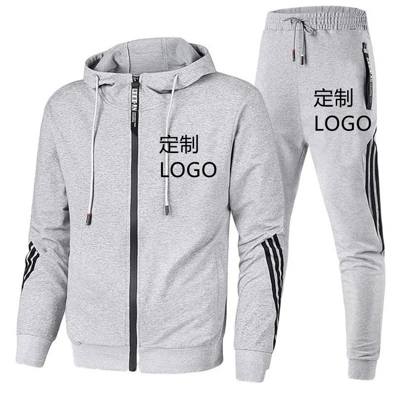 Logotipo personalizado Men's Tracksuits Sweatsuits para los hombres establecen la vía de 2 piezas trajes atléticos casual encapuchados trotar calentar cremallera completa el sudor se adapte a