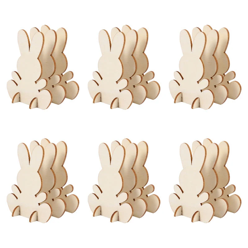 20 Pieces Wooden Bunny Ornament Easter Wood Crafts with Base for DIY