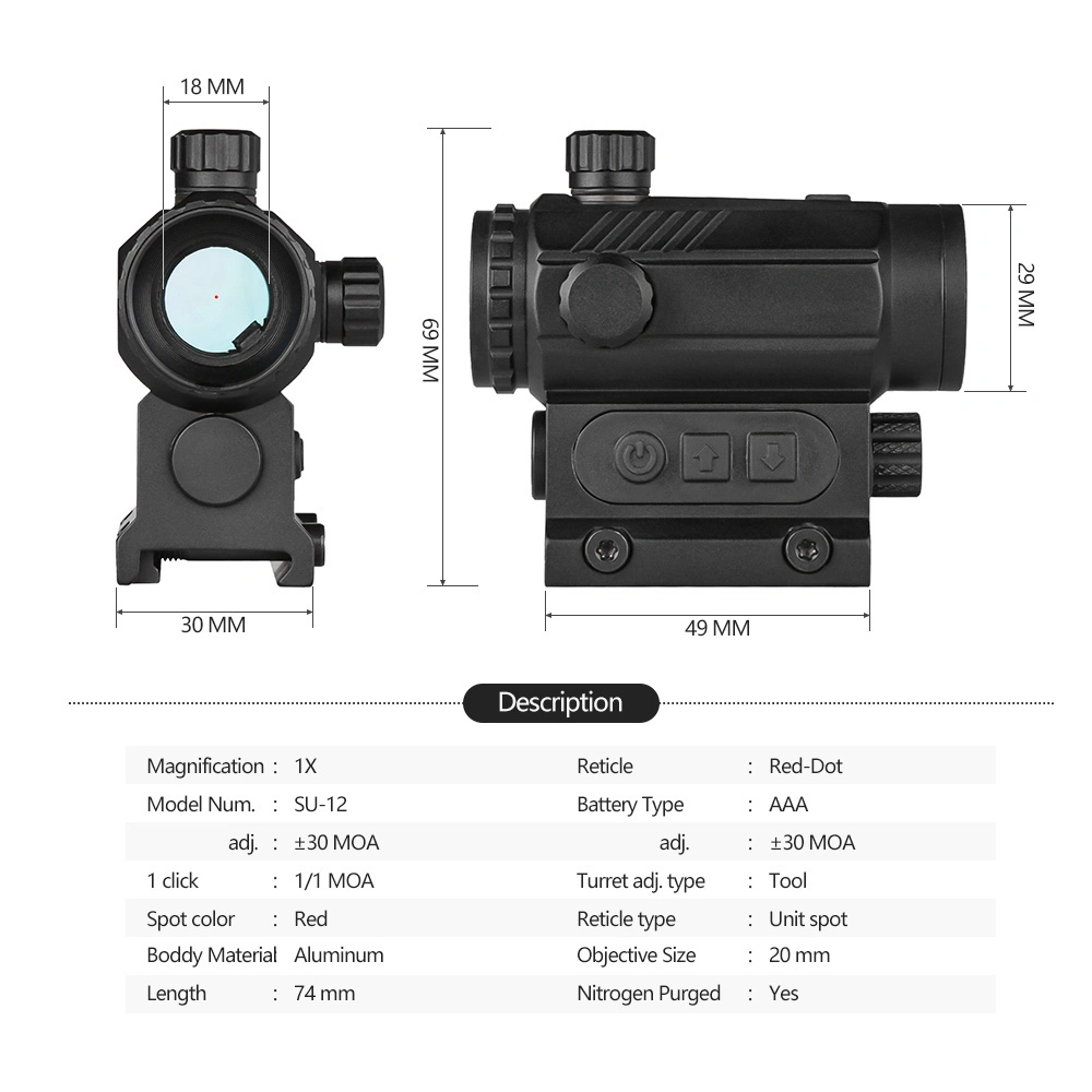 Spina Optics Red DOT Scope Caça tática Escopo Su-12 Vermelho VISTA DE PONTOS