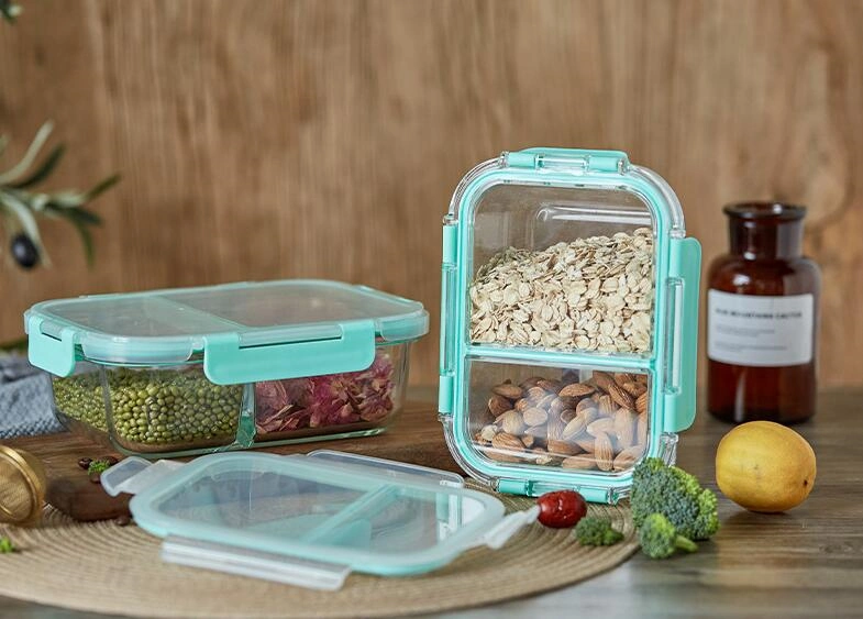 Microwaveable Oven Safe Divided Crisper Outdoor Fruit Food Container Glass Lunch Box