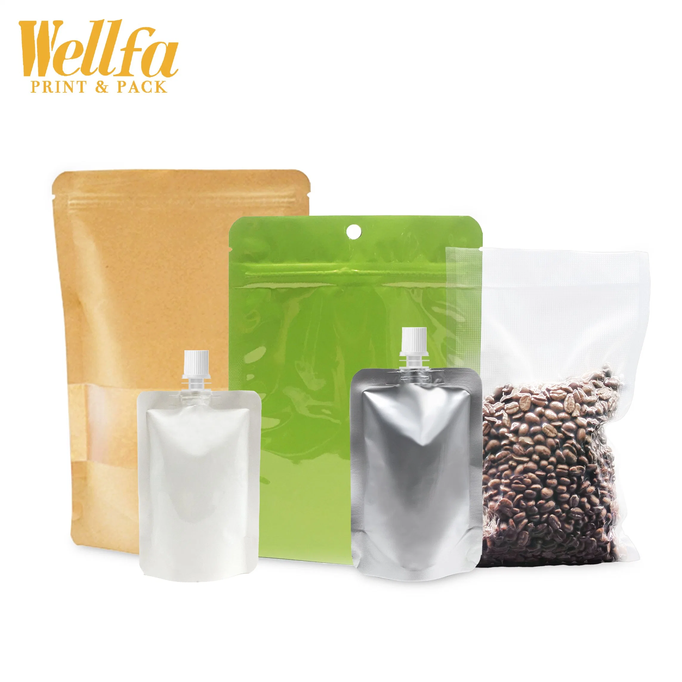 Fábrica Custom Fabricante plástico Embalaje Pet Alimentos Retort bolsas de vacío Papel reciclable Kraft Café té polvo Mylar Bolsa de pie Bolsa de embalaje de boquilla