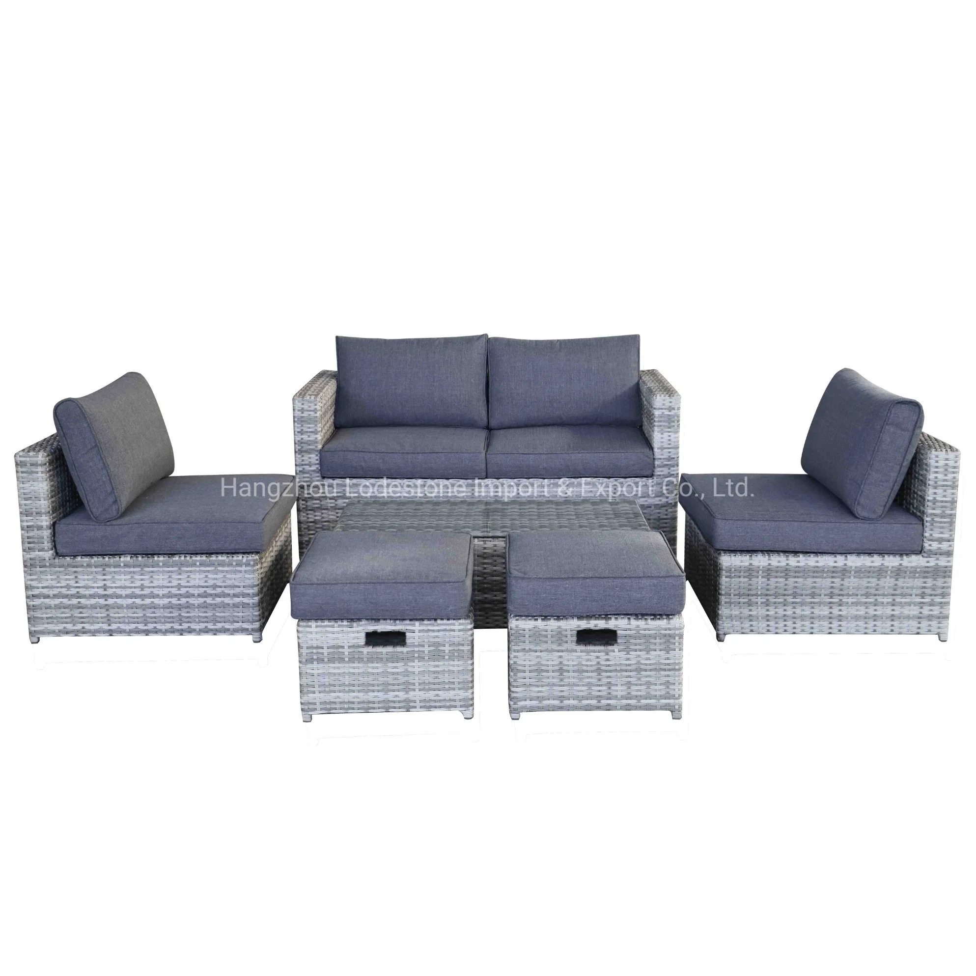 Todos los muebles de exterior de sofá seccional de mimbre de ratán de aluminio resistente a todas las condiciones climáticas
