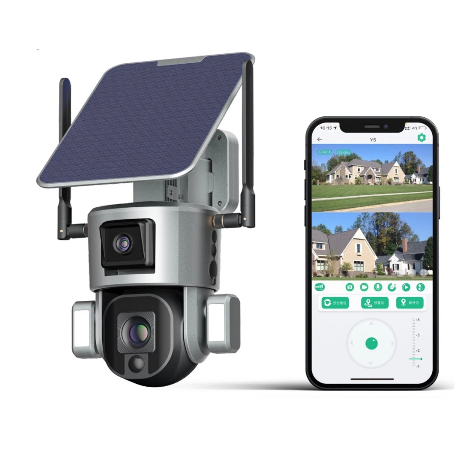 Câmara de ligação dupla Solar Ukisolar ligação dupla da lente Segurança Exterior Câmara PIR Auto Tracking WiFi 4G carregamento de energia solar CCTV Câmara PTZ