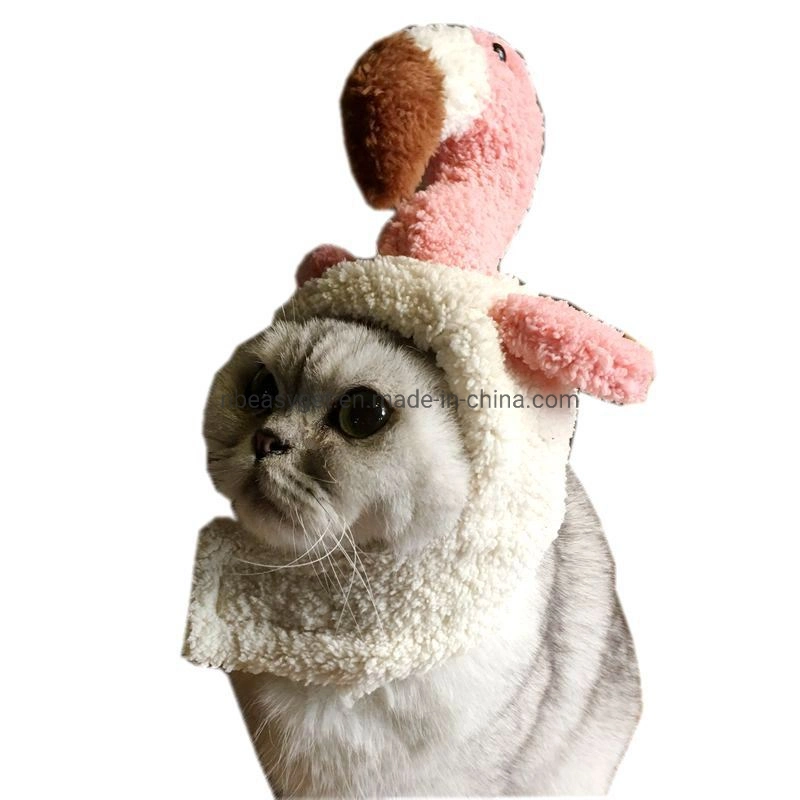 Pet Warm Head Wear Soft Plush Flamingo Head Gear with Chin Strap Cat Dog Head Accessories Daily Wear Party Costume Esg12621