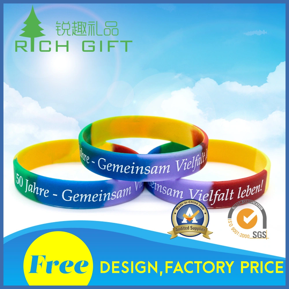 Custom Cheap Segmented Mixed Color Thin Silicon Printed/Debossed/Embossed Silicone Wristbands for Promotion Gift