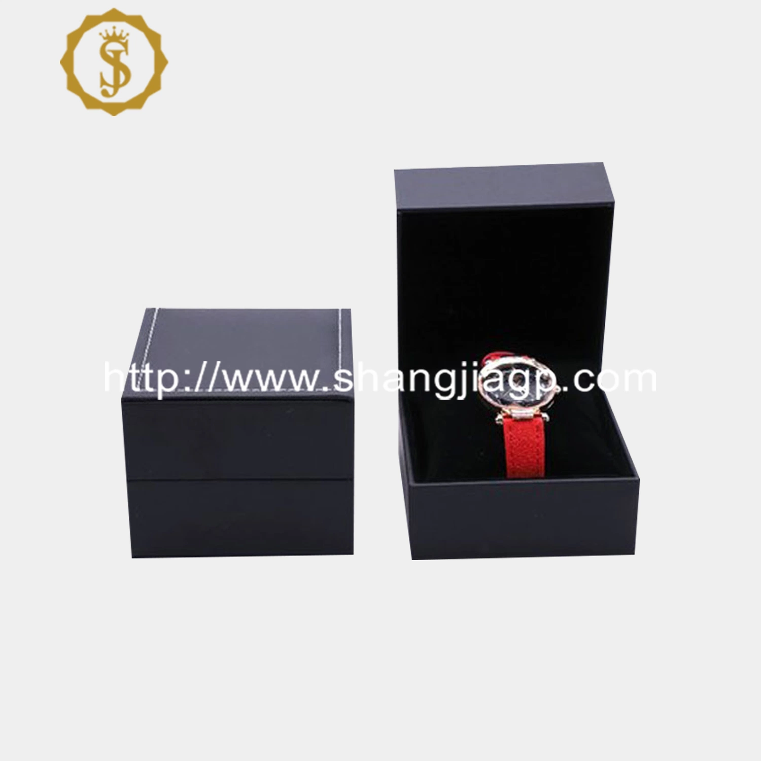 Luxury Watch and Ring Packaging Box Black Logo PU Leather High quality/High cost performance  Single Luxury Watch Case Box with 'cusion