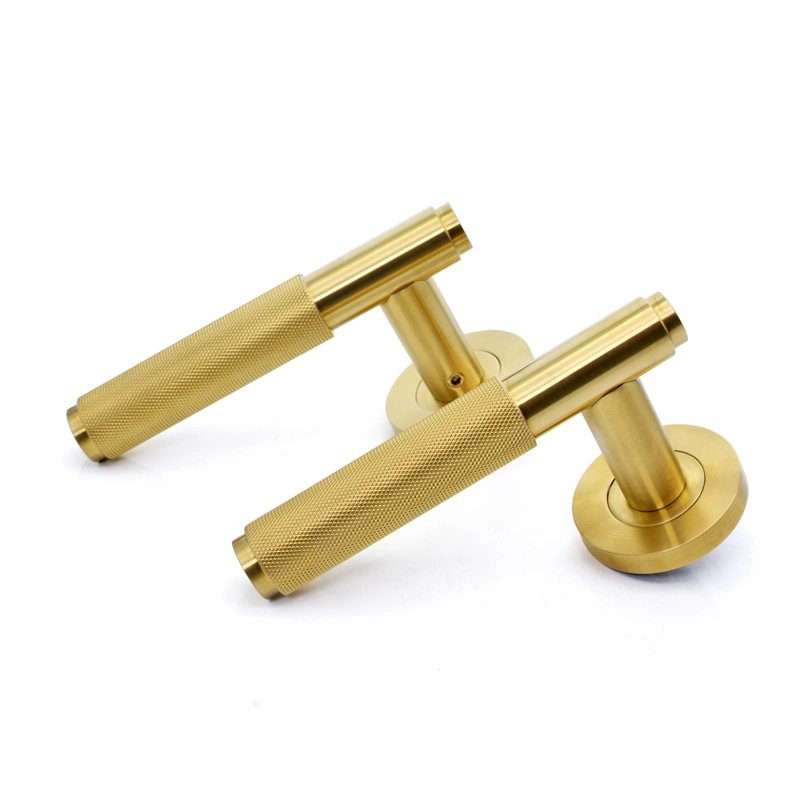 Basic Customization Luxury Door Handle Solid Stainless Steel Lever Gold Handle Knurled Door Handle