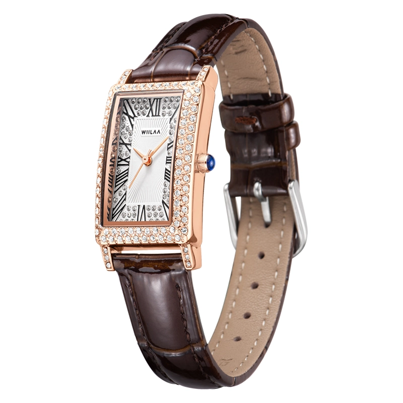 Diamond Women Quartz Watch Easy to Read Numerals Simple Dial PU Leather Strap Lady Candy Color