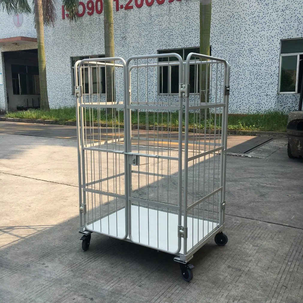 Security Roll Cage Steel Wire Mesh Trolley Cage Steel Trolley with Door, Roll Storage Cage