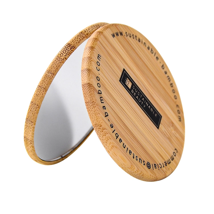 Eco-Friendly Bamboo Mirror Round Design Pocket Makeup Hand Mirror for Girls Gift Beauty Cosmetic Tools