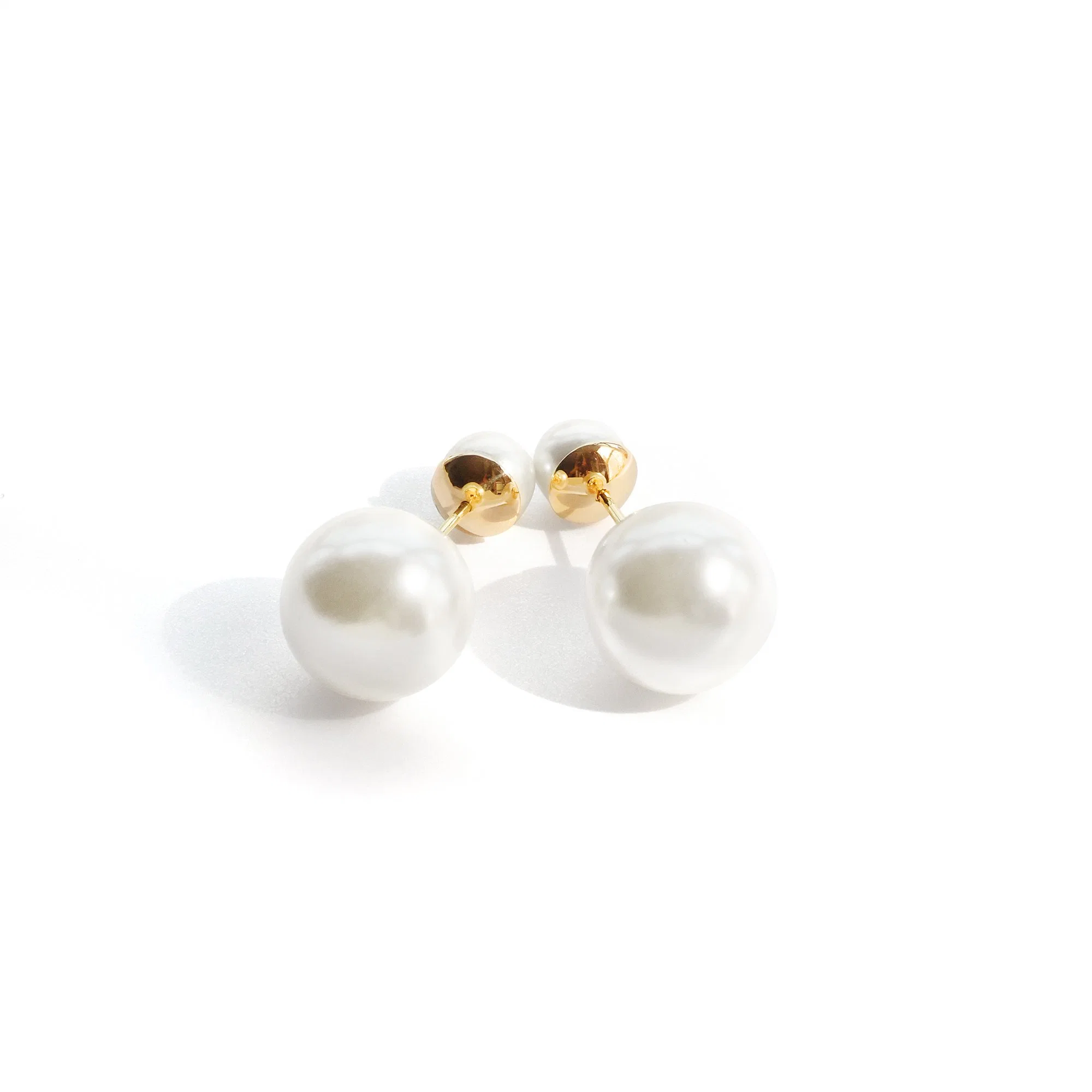 DiamondX Mother's Day Gift 18K Solid Gold Double Pearl Front and Back Stud Earrings